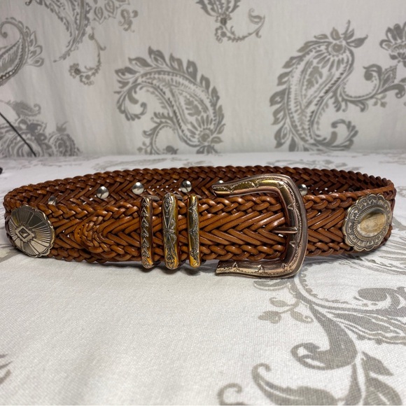 Fossil Brown Woven Belt with Silver Accents - Picture 1 of 16